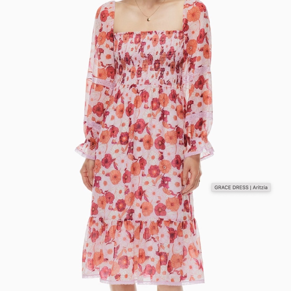 Wilfred Floral Midi Dress - Pink and Red